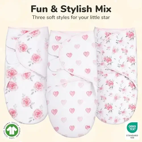 Mama Cheetah Baby Swaddle Sack, Organic Swaddle Blanket, Newborn Swaddling Sleep Sack, Adjustable Infant Swaddle Wrap, Easy Swaddles Girl 0-3 Month, Baby Essentials, 3-Pack - 2