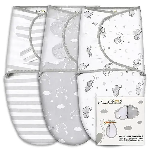 Mama Çita Prematüre Kundak Tulumu, Prematüreler için Organik Kundak Uyku Tulumları, Prematüre Kundak Battaniye Sargısı, Erken Doğan Erkek Bebek Kız 4-7 lbs için Kolay Kundaklar, Yeni Doğan Temel İhtiyaçları, 4'lü Paket, Gri 