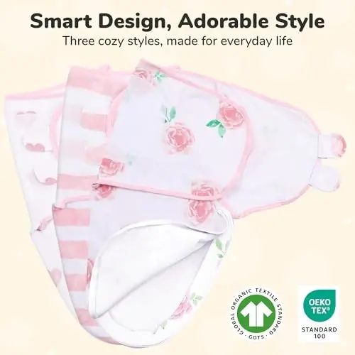 Mama Cheetah Preemie Swaddle Sack, Organic Swaddling Sleep Sacks for Preemies, Swaddle Blanket Wrap, Easy Swaddles for Premature Baby Girl 4-7 lbs, Newborn Essentials, 3-Pack, Cotton - 2