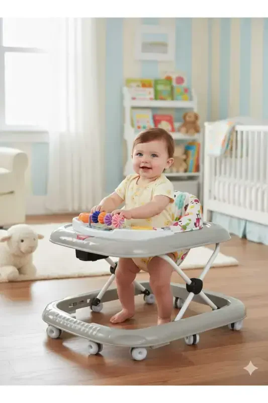 Mama Tablalı Bebek Yürüteci Müzikli Ve Işıklı 10 Teker Yürüteç-GRİ - BABY ROYS