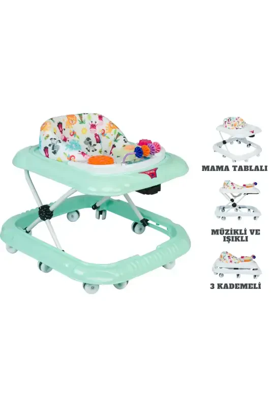 Mama Tray Baby Walker Musical And Lighted 10 Wheel Walker-TURQUOISE - 1