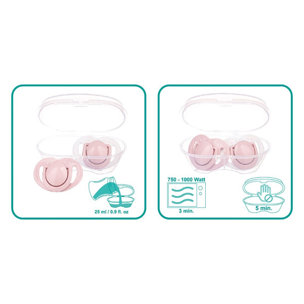 Mamajoo Sterilization & Storage Box Powder Pink Pattern Double Orthodontic Pacifier / 0 Months+ - 8