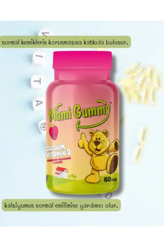 Mamigummy Kids Gummies D Vitamini Ve Kalsiyum Içeren 60 Adet Çiğnenebilir Gummy Jel Çilek Aromalı - MAMI GUMMY (1)