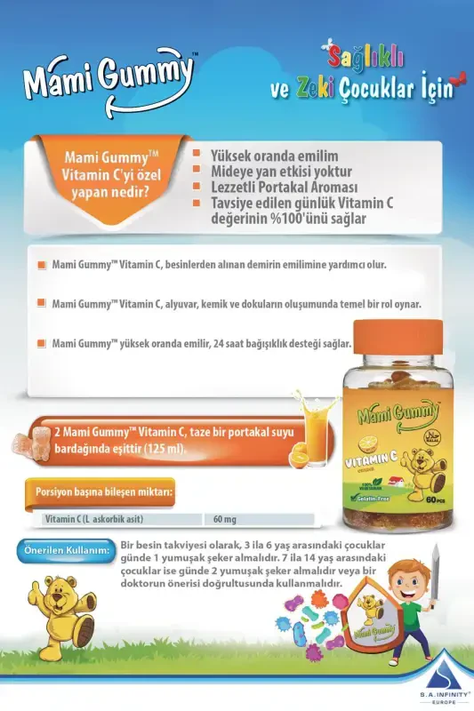 Mamigummy Kids Gummies C vitamini 60 ta chaynaladigan g'ummi jel apelsin ta'mli - 5