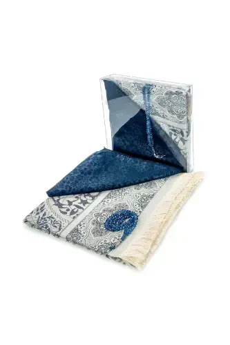 Мамин день специальный набор коробка ковер для молитвы четки темно-синий - 1