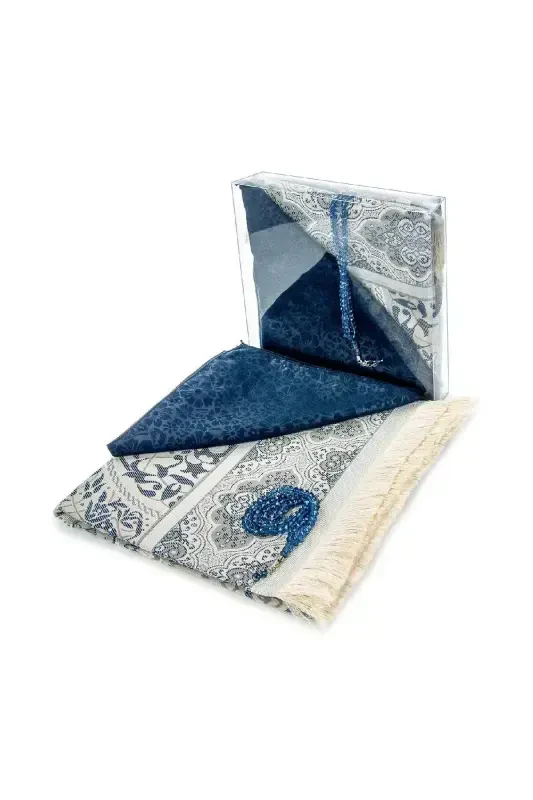 Мамин день специальный набор коробка ковер для молитвы четки темно-синий - İHVAN