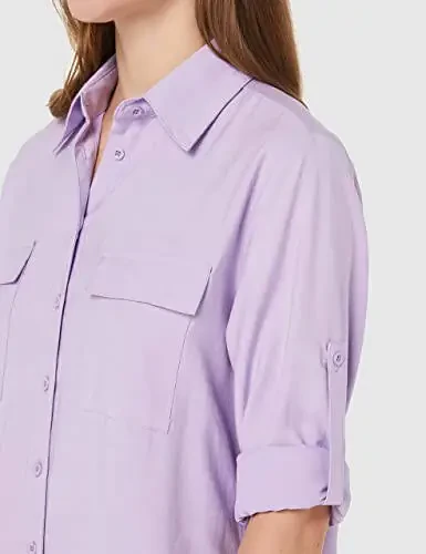 MANAIXUAN Women's Shirt Dress V Neck Long Sleeve Loose Casual with Pockets Front Button - 3