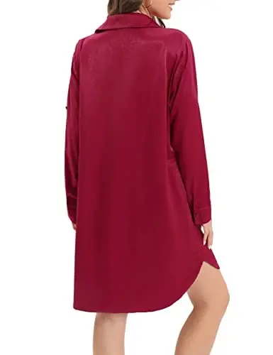 MANAIXUAN Women's Shirt Dress V Neck Long Sleeve Loose Casual with Pockets Front Button - 5