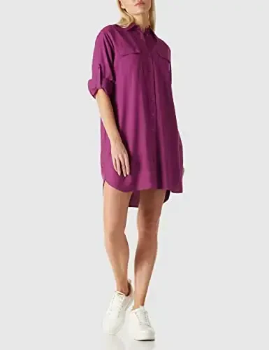 MANAIXUAN Women's Shirt Dress V Neck Long Sleeve Loose Casual with Pockets Front Button - 2