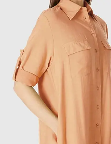 MANAIXUAN Women's Shirt Dress V Neck Long Sleeve Loose Casual with Pockets Front Button - 4