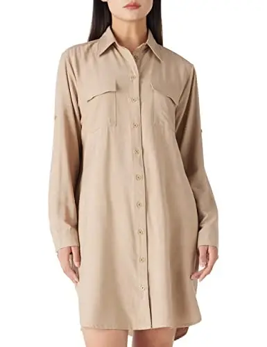 MANAIXUAN Women's Shirt Dress V Neck Long Sleeve Loose Casual with Pockets Front Button - 1