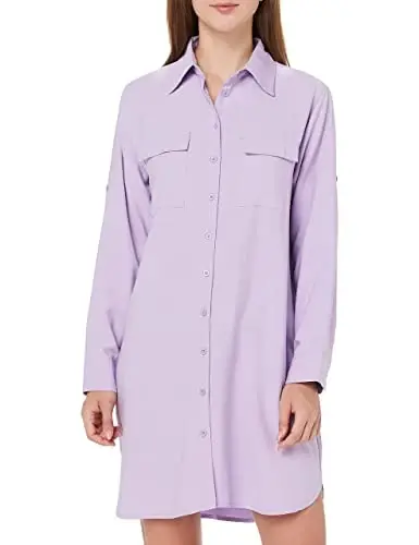 MANAIXUAN Women's Shirt Dress V Neck Long Sleeve Loose Casual with Pockets Front Button 
