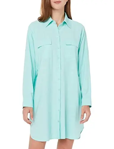 MANAIXUAN Women's Shirt Dress V Neck Long Sleeve Loose Casual with Pockets Front Button - 1