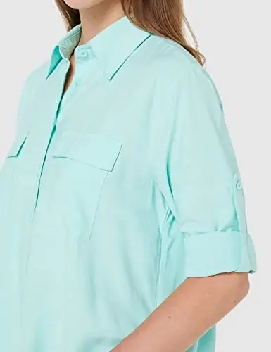 MANAIXUAN Women's Shirt Dress V Neck Long Sleeve Loose Casual with Pockets Front Button - 3