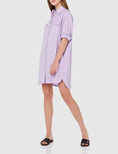 MANAIXUAN Women's Shirt Dress V Neck Long Sleeve Loose Casual with Pockets Front Button - 2
