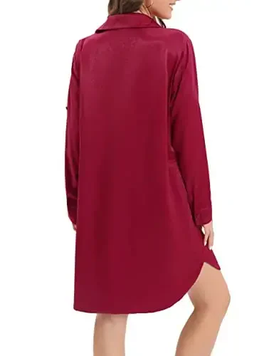 MANAIXUAN Women's Shirt Dress V Neck Long Sleeve Loose Casual with Pockets Front Button - 5