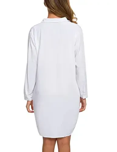 MANAIXUAN Women's Shirt Dress V Neck Long Sleeve Loose Casual with Pockets Front Button - 5