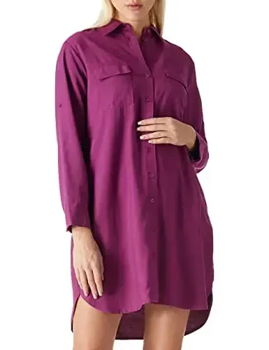 MANAIXUAN Women's Shirt Dress V Neck Long Sleeve Loose Casual with Pockets Front Button - 1
