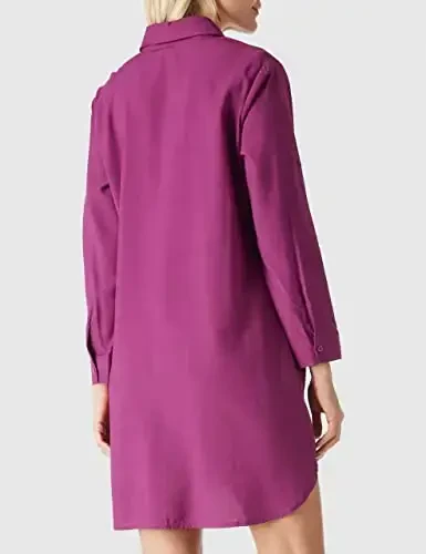 MANAIXUAN Women's Shirt Dress V Neck Long Sleeve Loose Casual with Pockets Front Button - 4