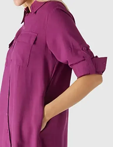 MANAIXUAN Women's Shirt Dress V Neck Long Sleeve Loose Casual with Pockets Front Button - 5