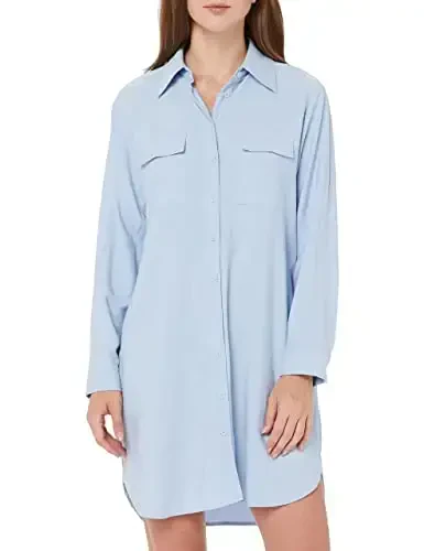 MANAIXUAN Women's Shirt Dress V Neck Long Sleeve Loose Casual with Pockets Front Button - 1