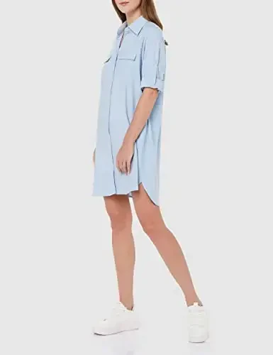 MANAIXUAN Women's Shirt Dress V Neck Long Sleeve Loose Casual with Pockets Front Button - 2