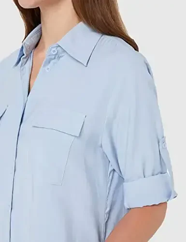 MANAIXUAN Women's Shirt Dress V Neck Long Sleeve Loose Casual with Pockets Front Button - 3