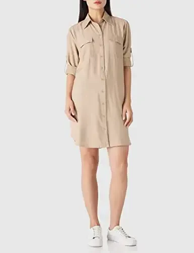 MANAIXUAN Women's Shirt Dress V Neck Long Sleeve Loose Casual with Pockets Front Button - 2