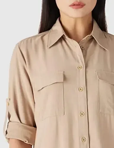 MANAIXUAN Women's Shirt Dress V Neck Long Sleeve Loose Casual with Pockets Front Button - 4