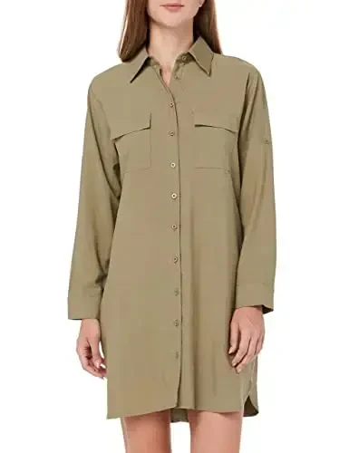 MANAIXUAN Women's Shirt Dress V Neck Long Sleeve Loose Casual with Pockets Front Button - MODAZONE