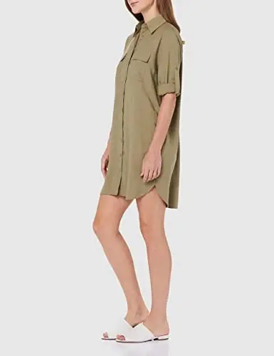 MANAIXUAN Women's Shirt Dress V Neck Long Sleeve Loose Casual with Pockets Front Button - MODAZONE (1)