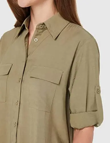 MANAIXUAN Women's Shirt Dress V Neck Long Sleeve Loose Casual with Pockets Front Button - 3