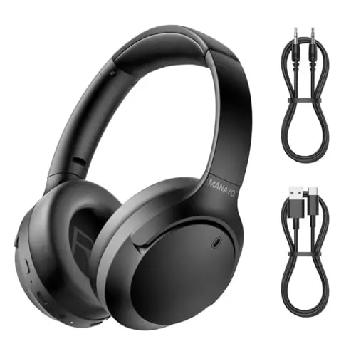MANAYO Active Noise Cancelling Bluetooth Over Ear Headphones, Foldable and Rotatable Wireless Wired ANC Headphones with Microphone for Cell Phone,Laptop, 150 Hours Playtime, Bluetooth 5.3v - 6