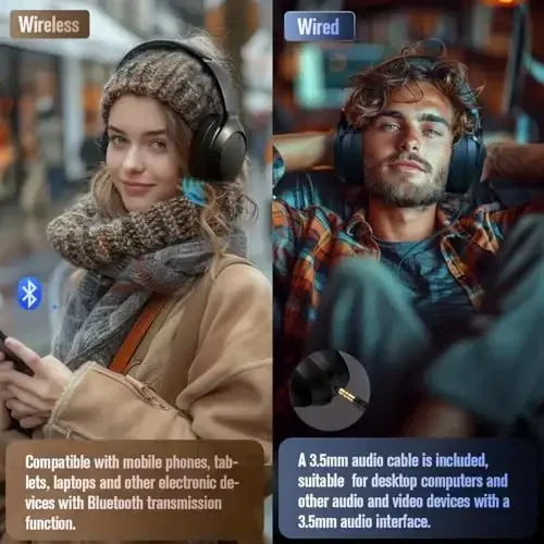 MANAYO Faol shovqinni bekor qiluvchi Bluetooth quloqchinlari, mobil telefon, noutbuk uchun mikrofonli, katlanadigan va aylanadigan simsiz simli ANC quloqchinlari, 150 soat ijro etish vaqti, Bluetooth 5.3v - 5