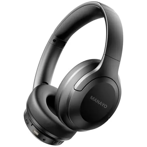 MANAYO Over The Ear ANC Bluetooth Headphones, 60H Playtime Active Noise Cancelling Wireless/Wired Headphones with Microphone, Cheap Stereo Foldable Lightweight Headset for PC,TV, and Cell Phones - Modazone