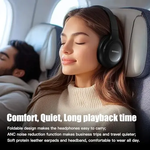MANAYO Over The Ear ANC Bluetooth Headphones, 60H Playtime Active Noise Cancelling Wireless/Wired Headphones with Microphone, Cheap Stereo Foldable Lightweight Headset for PC,TV, and Cell Phones - 4