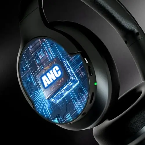 MANAYO Quloq ustidagi ANC Bluetooth naushniklari, 60 soatlik ishlash vaqtiga ega faol shovqinni bekor qiluvchi simsiz/simli naushniklar, mikrofonli, arzon stereo buklanadigan engil garnitura kompyuter, televizor va uyali telefonlar uchun - 2