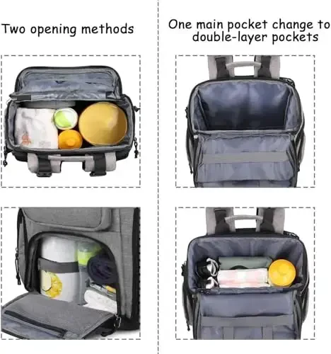 Mancro Diaper Bag Backpack, Multifunctional Travel Dad Diaper Bag with Insulated Pockets, Large Capacity Baby Diaper Backpack for Men and Women with Laptop Pocket and Stroller Straps, Grey - 3