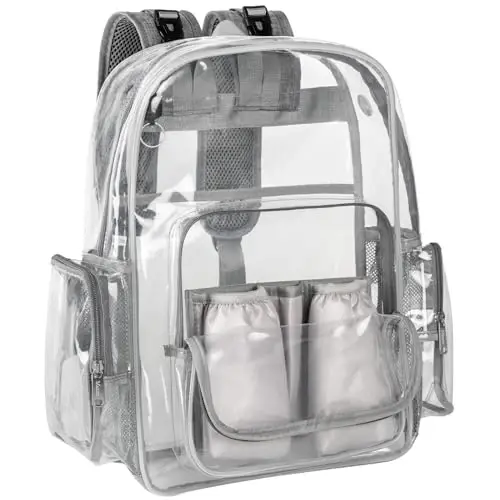 Mancro Diaper Bag Backpack, Clear Baby Bag Heavy Duty Transparent Backpack for Girls Boys, Multifunction Large Travel Backpack Maternity Baby Changing Bags for Mom with Stroller Straps, Grey - 1