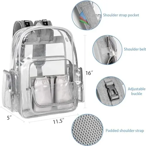 Mancro Diaper Bag Backpack, Clear Baby Bag Heavy Duty Transparent Backpack for Girls Boys, Multifunction Large Travel Backpack Maternity Baby Changing Bags for Mom with Stroller Straps, Grey - 3