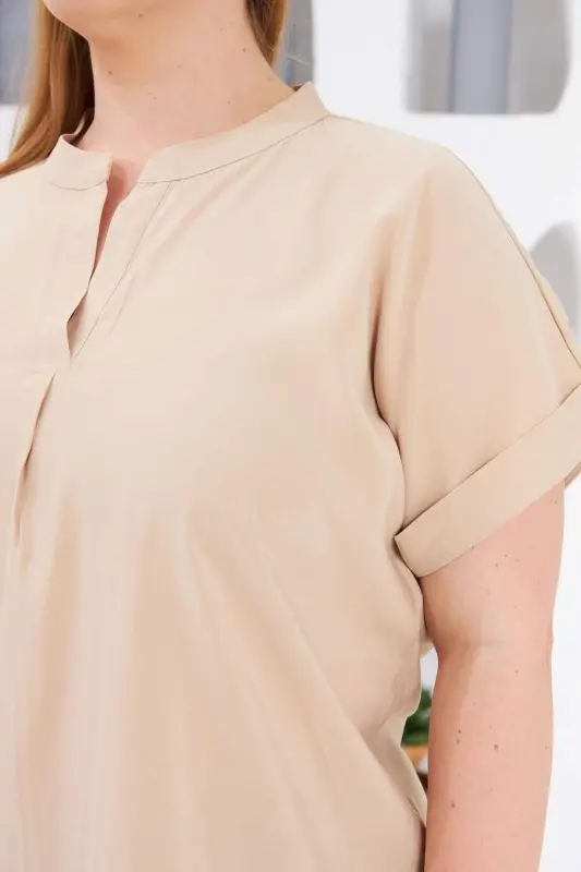 Mandarin Collar Plus Size Blouse Cream - 3