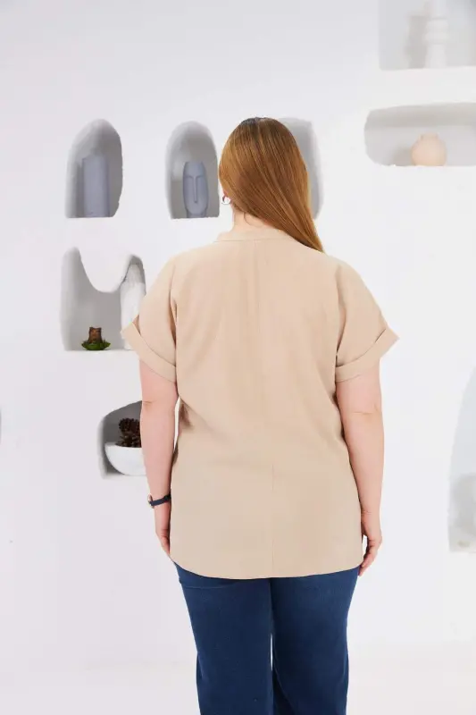 Mandarin Collar Plus Size Blouse Cream - 5
