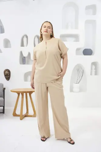 Mandarin Collar Plus Size Blouse Cream - 6