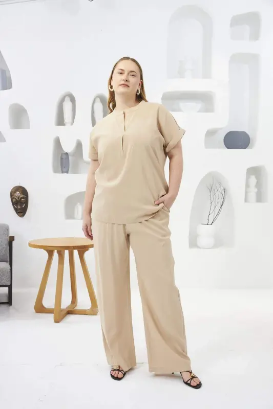 Mandarin Collar Plus Size Blouse Cream - 6