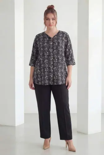 Mandarin Collar Short Sleeve Plus Size Shirt Black - 3