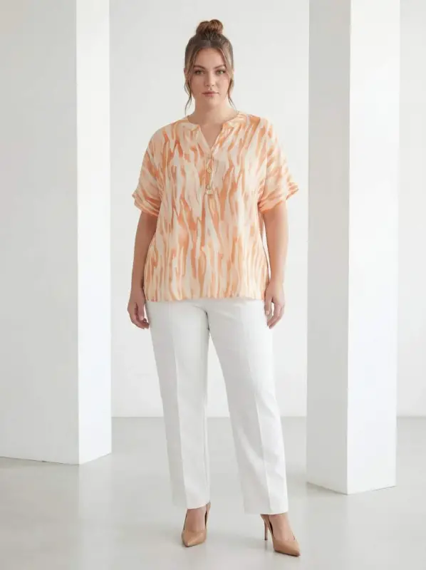 Mandarin Collar Zebra Print Plus Size Blouse Tile - 3