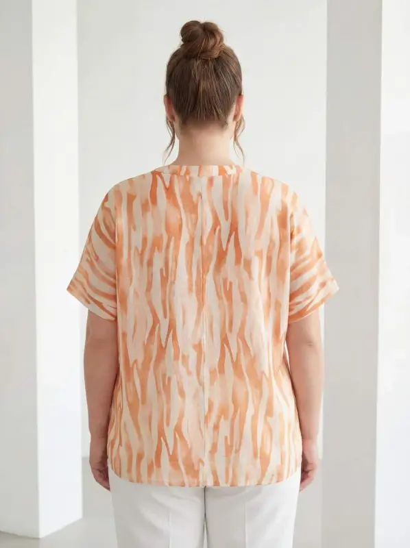 Mandarin Collar Zebra Print Plus Size Blouse Tile - 4