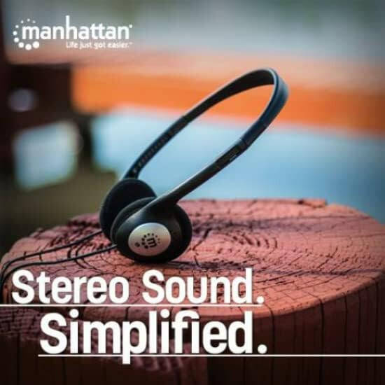 Manhattan Kulak Üstü Kablolu Stereo Kulaklık - Uzun 6ft Kablo, Tek 3.5mm Fiş, Hafif, Ayarlanabilir Başlık Bandı - Walkman, CD Çalar, Bilgisayar İçin -177481 - 4