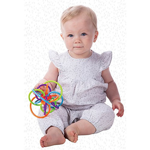 Manhattan Toy Winkel Rattle & Sensory Teether Toy, Blue/Green/Orange, 5 Inch x 4 Inch x 3.5 Inch - 3