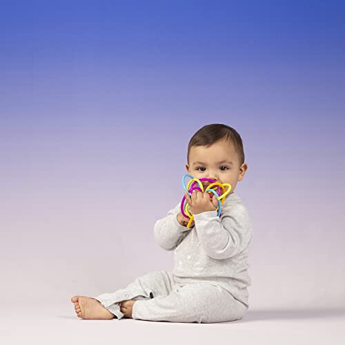 Manhattan Toy Winkel Rattle & Sensory Teether Toy, Blue/Green/Orange, 5 Inch x 4 Inch x 3.5 Inch - 5